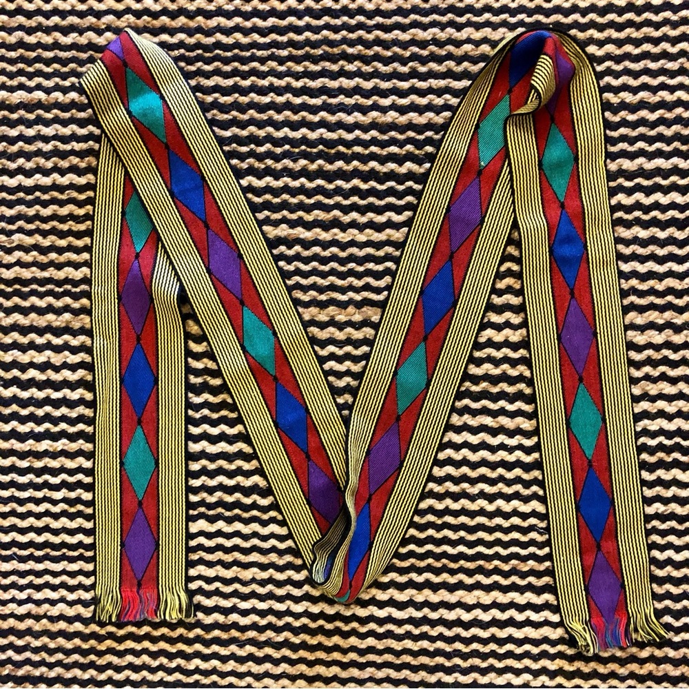 Fringed Jacquard Sash Belt, Multicolor